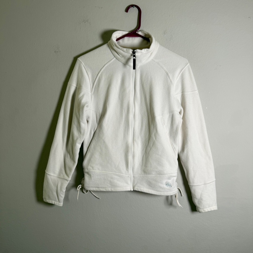 Vintage Nike ACG Womens Fleece Full Zip Jacket Off White Mock Neck Side Cinch M